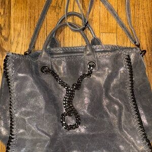 Stylish Gray Leather Tote Bag